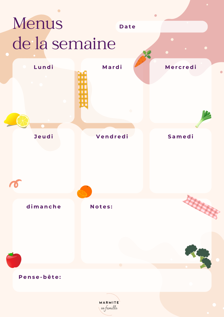 planning de menus de la semaine